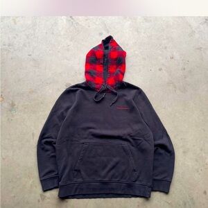 Calvin Klein hoodie - black w/checkered plaid hood kangaroo pocket